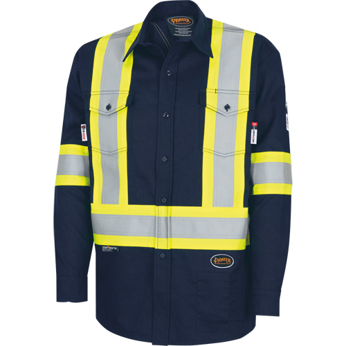 7742SF FR-TECH&reg; High-Visibility 88/12 Arc-Rated Safety Shirt, Small, Navy Blue Groupe Belzile Dickner