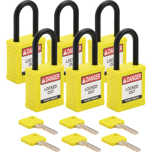 Velocity Lockout Padlocks, Yellow, Keyed Different, Nylon, 1-1/2" Width Groupe Belzile Dickner