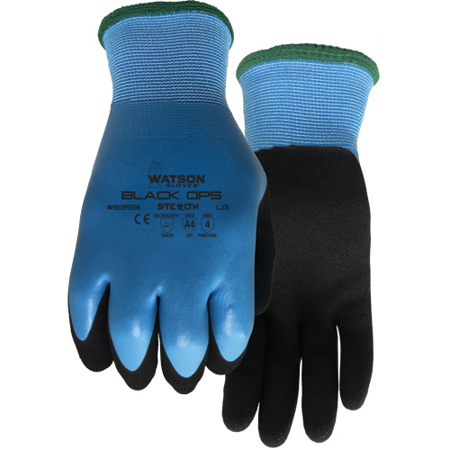 Stealth Black Ops Water-Resistant Gloves, Size Small, 15 Gauge, Rubber Latex Coated, Glass Fibre/Polyester Shell, ASTM ANSI Level A4 Groupe Belzile Dickner