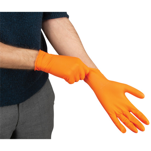 Heavyweight Tactile Grip Examination Gloves, Small, Nitrile, 8-mil, Powder-Free, Orange Groupe Belzile Dickner
