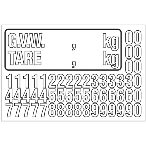 Trousse de num&eacute;rotation de la masse brute du v&eacute;hicule (MBV) pour camion, Num&eacute;ros/lettres/ponctuation assortis, Blanc Groupe Belzile Dickner