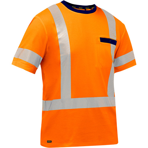 Chemise &agrave; manches courtes et X au dos Bisley, Poly-coton, Petit, Orange haute visibilit&eacute; Groupe Belzile Dickner