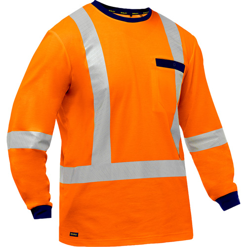 Bisley&reg; X-Back Long Sleeve Shirt, Poly-Cotton, Small, High Visibility Orange Groupe Belzile Dickner