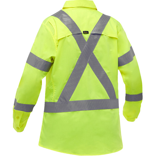 Bisley&reg; X-Back Women's Long Sleeve Work Shirt with X-Airflow, Poly-Cotton, Small, High Visibility Lime-Yellow Groupe Belzile Dickner