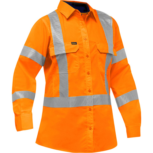 Bisley&reg; X-Back Women's Long Sleeve Work Shirt with X-Airflow, Poly-Cotton, Small, High Visibility Orange Groupe Belzile Dickner