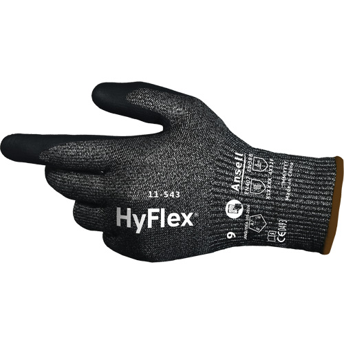 Gants r&eacute;sistants &agrave; la coupe HYFLEX 11-543, Taille 6, Calibre 13, Rev&ecirc;tement Nitrile, Enveloppe en Nylon/Acier inoxydable/PEHP/Spandex, ASTM ANSI niveau A7/EN 388 niveau F Groupe Belzile Dickner
