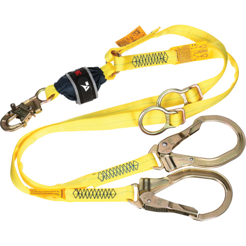 Twin-Leg Tie-Back Web Shock-Absorbing Lanyard, 6', Rebar Hook Center, Snap Hook Leg Ends, Polyester Groupe Belzile Dickner