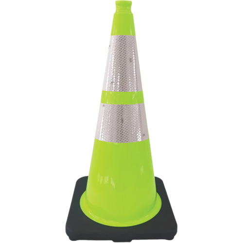 C&ocirc;ne de signalisation de premi&egrave;re qualit&eacute;, 28", Vert lime, Bande(s) r&eacute;fl&eacute;chissante(s) 4" & 6" Groupe Belzile Dickner