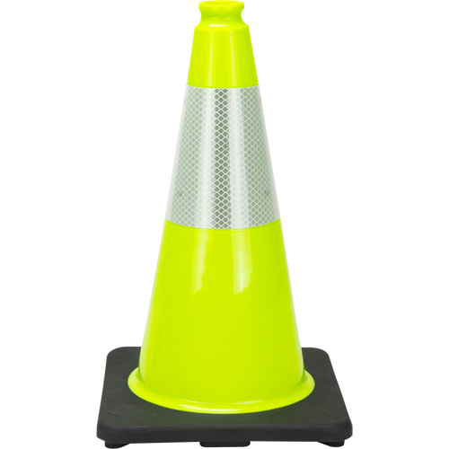 C&ocirc;ne de signalisation de premi&egrave;re qualit&eacute;, 18", Vert lime, Bande(s) r&eacute;fl&eacute;chissante(s) 6" Groupe Belzile Dickner