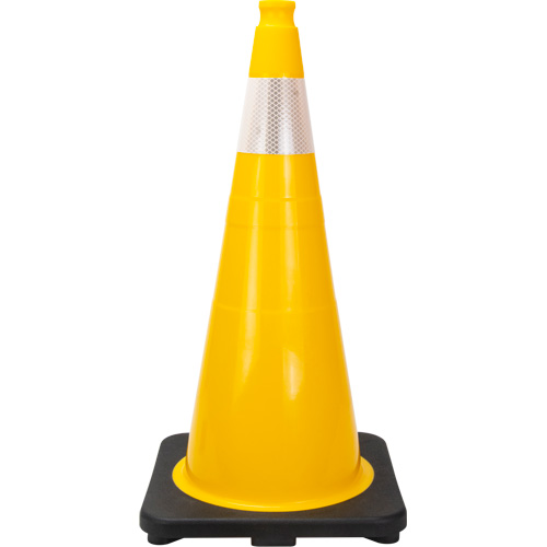 C&ocirc;ne de signalisation de premi&egrave;re qualit&eacute;, 28", Jaune, Bande(s) r&eacute;fl&eacute;chissante(s) 4" Groupe Belzile Dickner