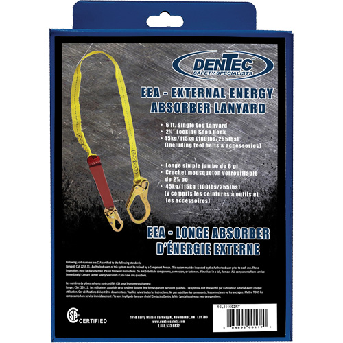 External Energy Absorber Lanyard with 2-1/4" Hook in Retail Box, 6', Snap Hook Center, Snap Hook Leg Ends, Polyester Groupe Belzile Dickner