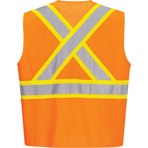 Contrast-Striped Safety Vest, High Visibility Orange, Small, Polyester Groupe Belzile Dickner