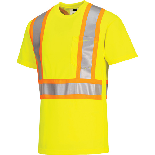T-shirt de s&eacute;curit&eacute; &agrave; bandes contrastantes, Polyester, Petit, Jaune lime haute visibilit&eacute; Groupe Belzile Dickner