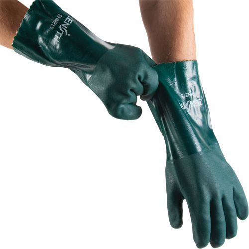 Double Dipped Green Gloves, 14" L, PVC, Cotton Jersey Inner Lining, 70-mil Groupe Belzile Dickner
