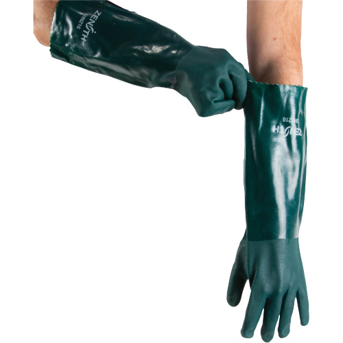Double Dipped Green Gloves, 18" L, PVC, Cotton Jersey Inner Lining, 70-mil Groupe Belzile Dickner