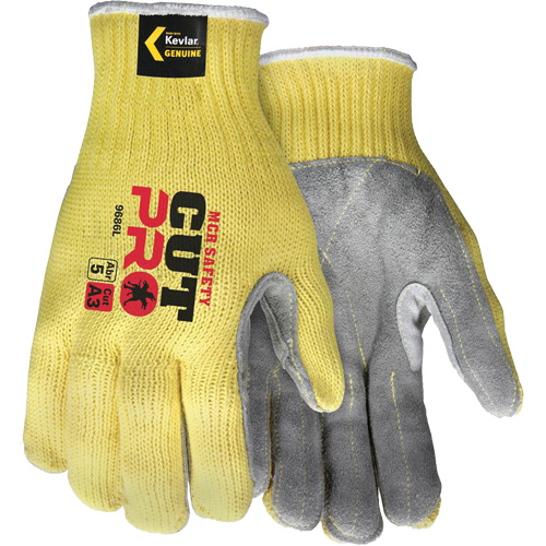 Gants de travail r&eacute;sistant &agrave; la coupe CutPro avec paume en cuir fendu, Taille Petit, Calibre 7, Enveloppe en Kevlar, ASTM ANSI niveau A3 Groupe Belzile Dickner