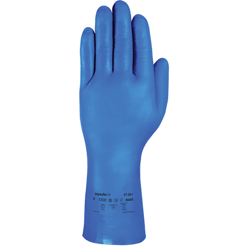 Gants r&eacute;sistants aux produits chimiques bleus pour usage moyen AlphaTec 37-501, Taille 7, 13" lo, Nitrile, 16,5-mil Groupe Belzile Dickner