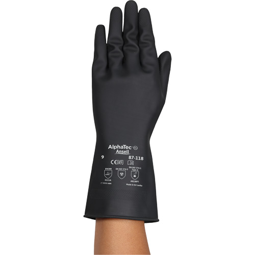 Gants r&eacute;sistants aux produits chimiques AlphaTec 87-118, Taille Petit/7, 12,6" lo, Latex de caoutchouc, Doublure en Coton, 31-mil Groupe Belzile Dickner