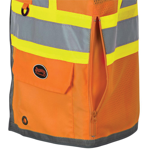 Pioneer Mesh Back Zip Front Surveyor Safety Vest, High Visibility Orange, Small, Polyester Groupe Belzile Dickner
