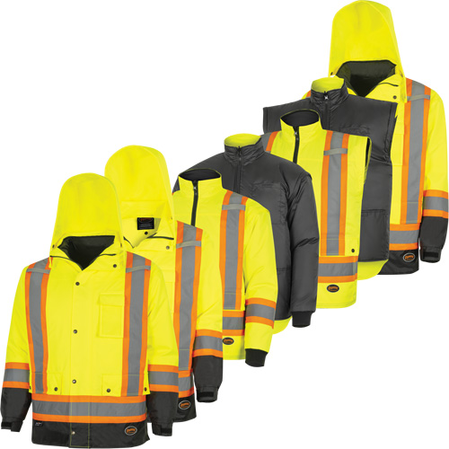 Parka de s&eacute;curit&eacute; d'hiver imperm&eacute;able 7-en-1 5057 Pioneer Yukon, Polyester, Noir/Jaune lime haute visibilit&eacute;, T-petit Groupe Belzile Dickner