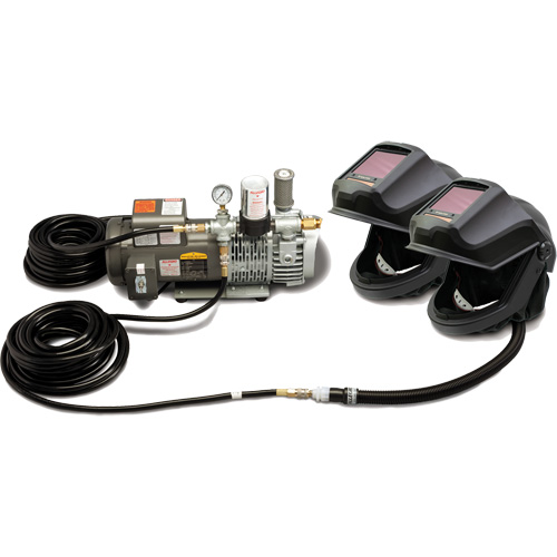 2-Worker DEFENDER Supplied Air Shield & Flip-Front Welding Helmet System Groupe Belzile Dickner