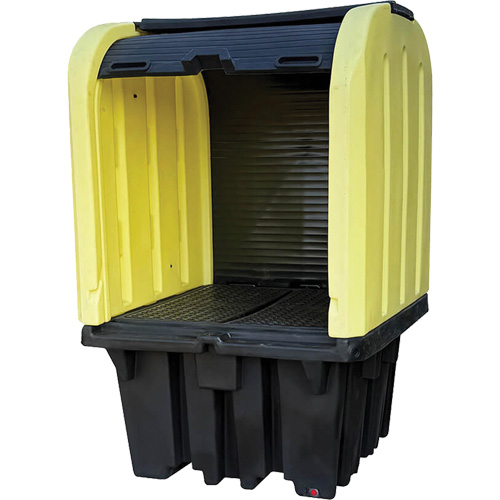 Palette anti-d&eacute;versement jaune &agrave; couvercle rigide roulant, 65" lo x 65" la x 101" h, Capacit&eacute; de charge 5000 lb Groupe Belzile Dickner