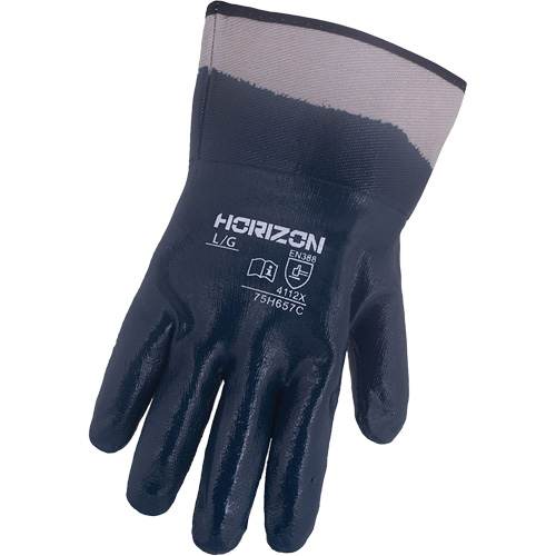 Gants bleu marine avec manchettes renforc&eacute;es &agrave; entoilage coll&eacute; Horizon, 2T-Grand, R&ecirc;vetement Nitrile, Enveloppe en Jersey/Coton Groupe Belzile Dickner