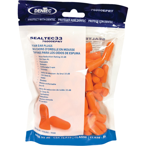 SEALTEC33 Orange Disposable Foam Earplugs, Bulk - Polybag Groupe Belzile Dickner