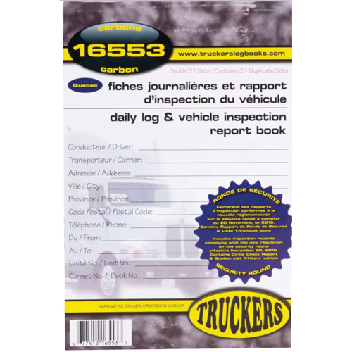 Carnet bilingue de registre quotidien et de rapport d'inspection de v&eacute;hicule Groupe Belzile Dickner