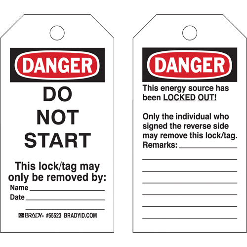 Lockout Tags, Plastic, 3" W x 5-1/2" H, English Groupe Belzile Dickner