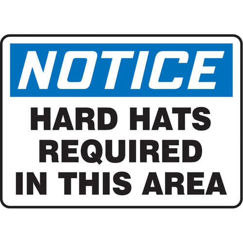 "Hard Hats Required" Sign, 7" x 10", Vinyl, English Groupe Belzile Dickner