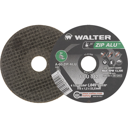 Zip Alu Cut-Off Wheel, 4-1/2" x 3/64", 7/8" Arbor, Type 1, Aluminum Oxide, 13300 RPM Groupe Belzile Dickner