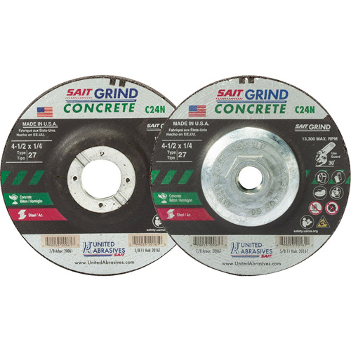 C24N Concrete Grinding Wheel, 4-1/2" x 1/4", 7/8" Arbor, Type 27 Groupe Belzile Dickner