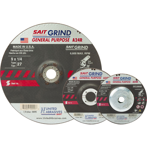 A24R Long Life Grinding Wheel, 4-1/2" x 1/4", 7/8" Arbor, Aluminum Oxide, Type 27 Groupe Belzile Dickner