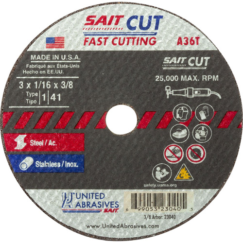 Cut-Off Wheel (A36T), 13" x 1/16", 3/8" Arbor, Type 27, Aluminum Oxide, 25000 RPM Groupe Belzile Dickner