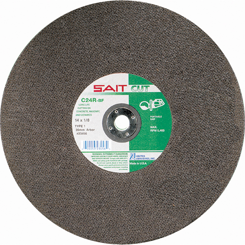 C24R Concrete High Speed Cut-Off Wheel, 14" x 1/8", 1" Arbor, Type 1, Silicon Carbide, 5400 RPM Groupe Belzile Dickner