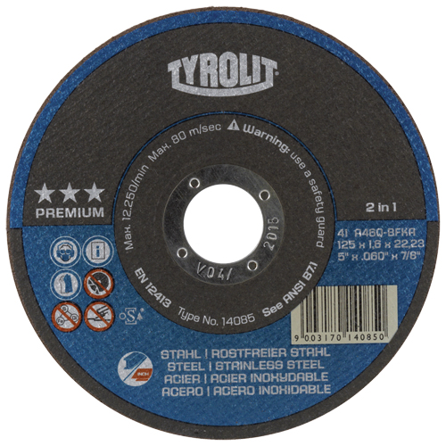 Disque de coupe, 5" x 1/16", Arbre de 7/8", Type 27, Oxyde d'aluminium, 12250 Tr/min Groupe Belzile Dickner