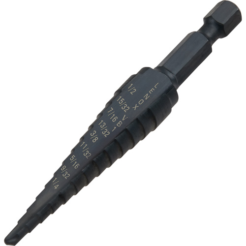 #1 Step Drill Bit, 1/8" - 1/2" , 1-3/2" Increments, High Speed Steel Groupe Belzile Dickner