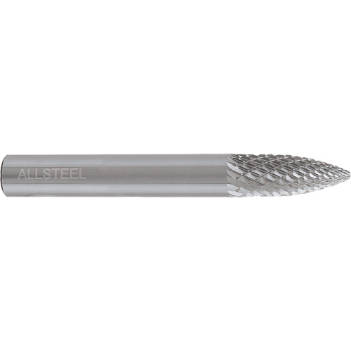 AllSteel Tapered Shape Carbide Burr, SG-5, 1/2" Dia., 1/4" Shank, 1" Depth of Cut Groupe Belzile Dickner