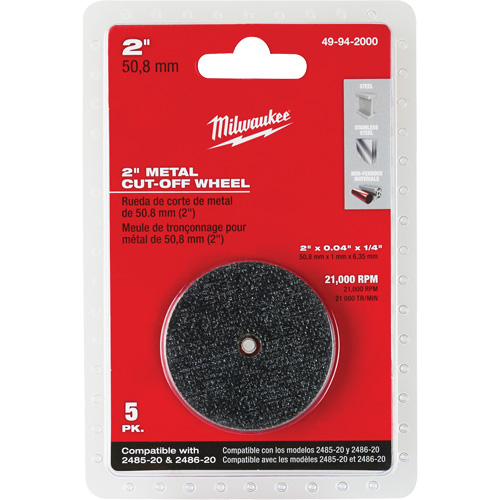 Disque &agrave; tronçonner pour meuleuse &agrave; angle droit M12 Fuel, 2" x 0,04", Arbre de 1/4", Type 1, Oxyde d'aluminium, 21000 Tr/min Groupe Belzile Dickner