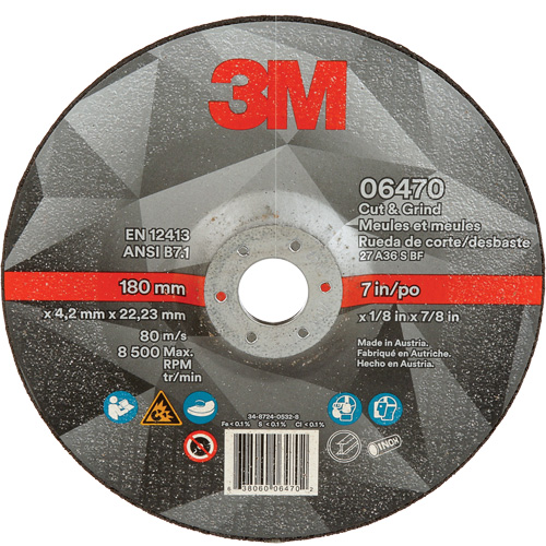 Cut & Grind Wheel, 7" x 1/8", 7/8" Arbor, Type 27, Ceramic Groupe Belzile Dickner