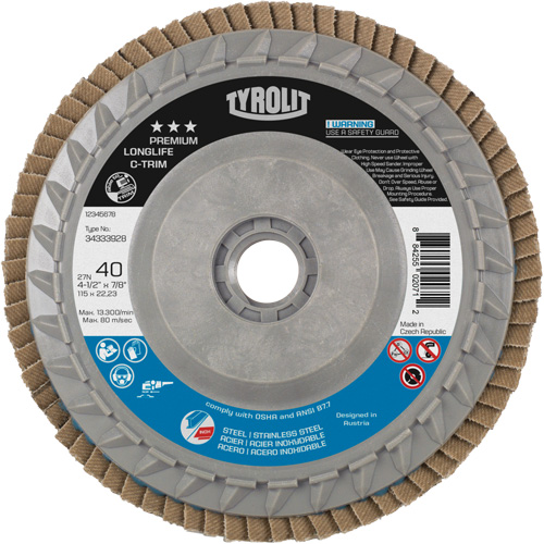 Long Life C-Trim Flap Disc, 4-1/2" x 5/8"-11, Type 27, 40 Grit, Zirconia Alumina Groupe Belzile Dickner