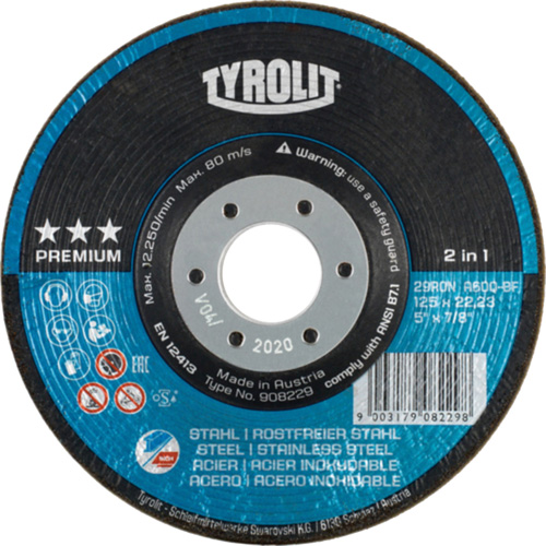 Rondeller Depressed Centre Grinding Wheel, 4-1/2", 36 Grit, 7/8", 13300 RPM, Type 29 Groupe Belzile Dickner