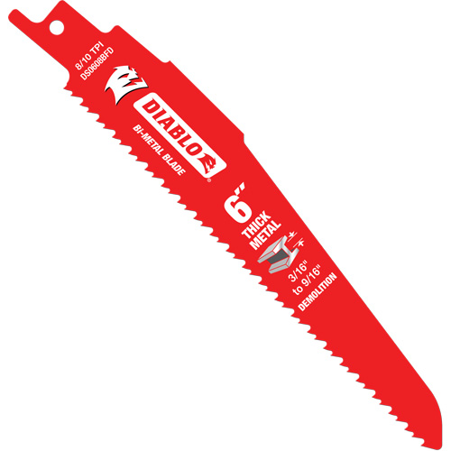 Lame de scie alternative pour la d&eacute;molition et les m&eacute;taux &eacute;pais, Bim&eacute;tal, 8-10 Dents par pouce, 6" lo Groupe Belzile Dickner