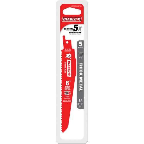 Lame de scie alternative pour la d&eacute;molition et les m&eacute;taux &eacute;pais, Bim&eacute;tal, 8-10 Dents par pouce, 6" lo Groupe Belzile Dickner