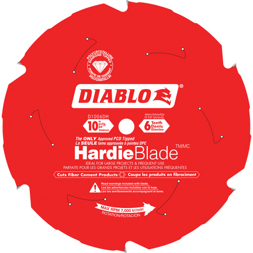 Lame de scie &agrave; d&eacute;couper HardieBlade, 10", 6 dents, Pour B&eacute;ton de fibre Groupe Belzile Dickner