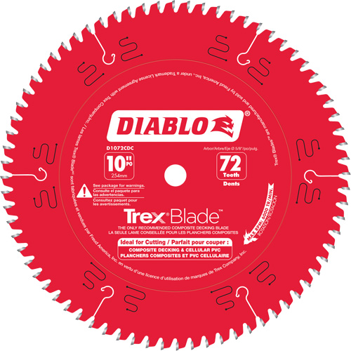 Trex&reg; Blade Cutting Saw Blade, 10", 72 Teeth, Plastic/Composite Decking Use Groupe Belzile Dickner