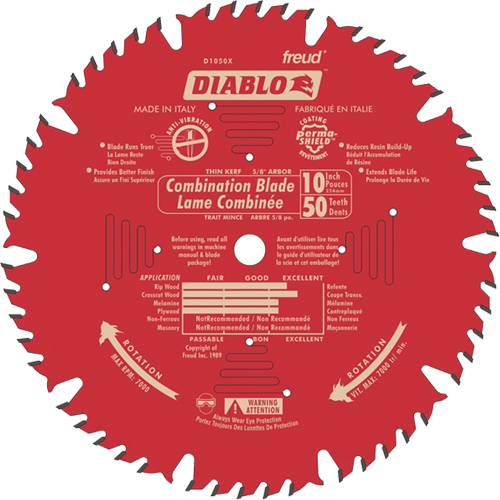 Lames de scie pour entrepreneur - Lames de scie combinaison, 10", 50 dents, Pour Bois Groupe Belzile Dickner