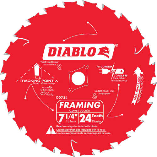 Lame de scie &agrave; charpente, 7-1/4", 24 dents, Pour Bois Groupe Belzile Dickner