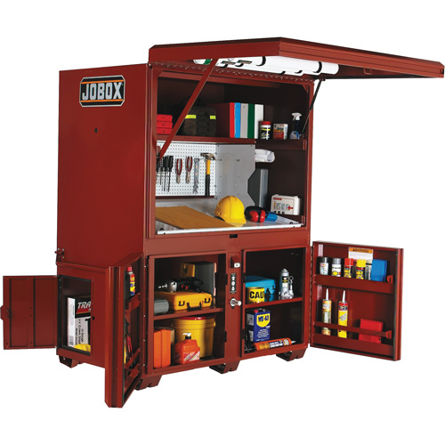 Coffre de chantier et surface de travail sur le terrain, 63" la x 42" p x 80" h, Acier, Rouge Groupe Belzile Dickner